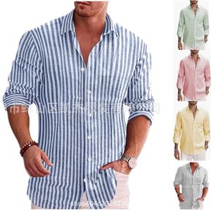 Camisas casuais masculinas 2024 outono camisa de manga comprida juventude moda lapela listrada