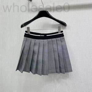 Skirts designer 2024 Early Spring New Nanyou MIU Style Age Reducing Embossed Letter Logo Decoration Gray Suit Pleated Half Skirt 726Q