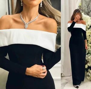 Abito da sera formale bianco nero elegante da donna 2024 con spalle scoperte in morbido raso abiti da ballo di fine anno Robe De Soiree Abiti festa