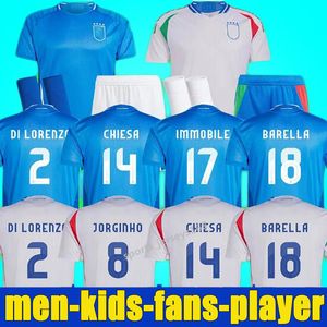 2024 إيطاليا Chiesa Soccer Jerseys Men Kids Kit 24 25 Scamacca Italian Immobile Football Dorts Raspadori Jorginho Barella Bastoni Verratti Maglia Fan Player Version