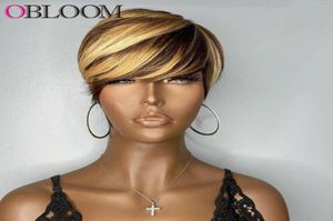 Highlight Blonde kurze Bob Pixie Cut Perücke Echthaar Perücken mit Pony Brasilianische Perücken für schwarze Frauen Voll maschinell hergestellt43341994010512