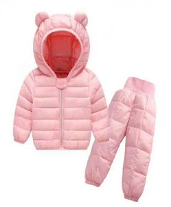 2 pçsset meninos meninas jaqueta de inverno com capuz crianças roupas outerwear snowsuit roupas doudoune fille meninas roupas se1615317