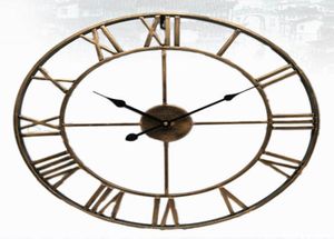 Nordic Roman Numeral Metal Wall Clocks Retro Hollow Iron Round Art Black Gold Large Outdoor Garden Clock Home Decoration 4047CM Y7075345