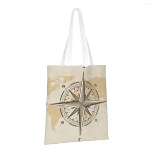 Сумки для покупок Морской компас Старые многоразовые складные сумки для продуктов Моющиеся Легкий прочный полиэстер Подарок
