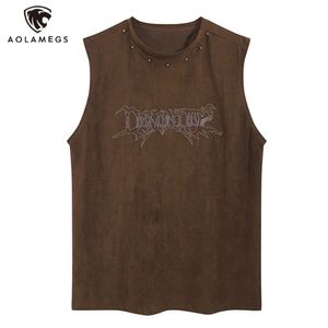 Vintage Herren Y2K Weste Brief gewaschen Tank Tops Sommer High Street Punk Stil Weste Hip Hop Unisex Ärmellose T-shirts Streetwear 240313