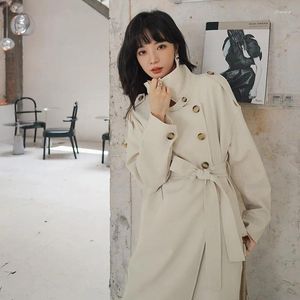 Женские плащи SuperAen, двубортное стильное корейское дизайнерское офисное женское бежевое длинное пальто для женщин