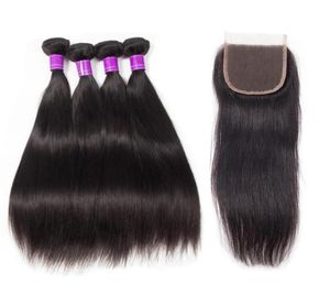 4 Bundles With Lace Closure 5pcslot Mink Brazilian Straight JetNatural Black Color Hair Bundles With Closure virgin straight Hai651661910