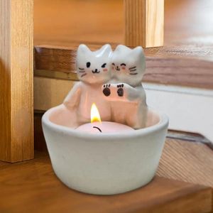 Portacandele Portacandele a tema gatto Set adorabile per decorazioni per la casa Figurine di coppie di gattini in resina con stanza delle zampe riscaldate