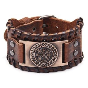 Charm-Armbänder Retro-Wikinger-Lederarmband für Männer mit Odin-Symbol der Runen Nordischer Kompass2310