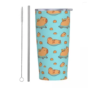 Tumblers Capybara Swimming Oranges isolerade tumlare med sugrör och lock Animal Rostfritt stål Termisk kopp 20 oz smoothie te mugg