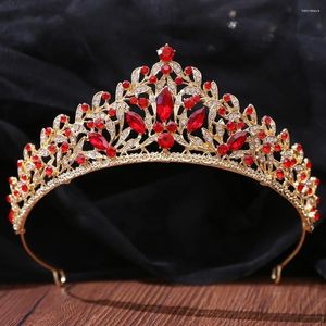 Hair Clips Forest Crown Red Crystal Bridal Headdress Jewelry 18 Years Old Adult Gift Headwear Fine Handmade