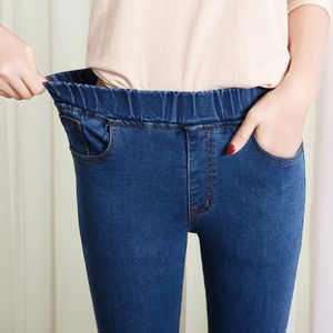 Bayan Elastik Yüksek Bel Skinny Jeans Giysileri 5xl 6xl Moda Kadınlar Siyah Mavi Cep Anne Kot Sıska Streç Denim Pantolon 240309