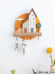 Rails Cartoon Solid Wood Key Storage Holder Rack Indoor Porch Wall Hanging Hat Bag Coat Hanger Home Entrance Decor Decorative Hook