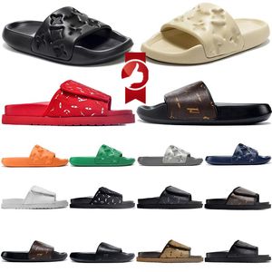 Designer chinelos Waterfront em relevo Mule Borracha Slide Beach Sandálias Homens Mulheres Branco Laranja Preto Verde Azeitona Sapatos de Verão Sapatilhas Luxo Flat Leather Slipper