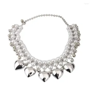 Łańcuchy e0bf serdeczne perełki naszyjnik podwójnie warstwowy łańcuch klawałowy akcesorium biżuterii dla dziewcząt