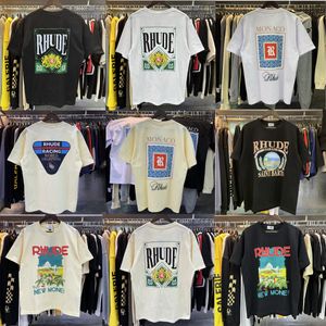 Kısa Kollu Rhude Gömlek Erkekler İçin Tasarımcı Kadınlar Lüks T Shirt Yüksek Kaliteli Tees Moda Günlük Rhude Şortlu Kılıf Unisex Crew Boyun Giyim Anti Kırışıklık Tshirts