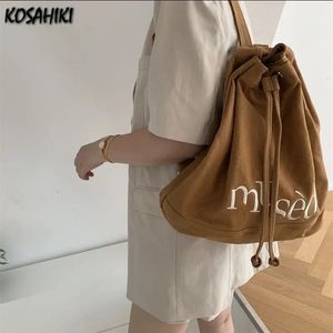 Japonês coreano moda carta bordado mochilas de alta capacidade vintage na moda bolsa ombro casual preppy y2k mochilas femininas 240304