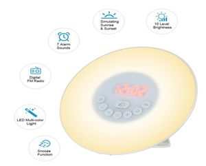 Sveglia digitale Sveglia luminosa Lampada da tavolo a LED Orologio elettronico Despertador Alba Tramonto Sveglia Snooze Orologi Radio FM Scrivania LJ27807149