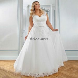 Plus size vestido de noiva branco 2024 sexy decote em v até o chão tule apliques renda praia vestido de noiva espartilho rendas até vestidos de noiva elegante vestido de novia abiti de sposa