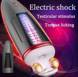 Elektrisk chock vibrerande manlig onanator realistisk vagina slickar elektrisk stimulering testis onani sex leksaker för män3816888