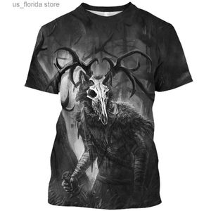 Herr t-shirts demon wendigo 3d tryck mens t shirt topps harajuku stil strtwear daglig grundläggande korta slve sommar överdimensionerade män kläder y240315