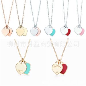 Designer tiffay and co Collana amore alta edizione Collana da donna in argento sterling 925 rosso rosa con cuore smaltato e catena con colletto blu doppio pendente