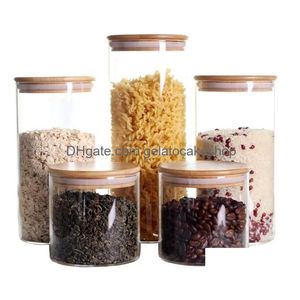 Food Jars Canisters Airtight Glass Kitchen With Bamboo Lids Storage Containers That Offer Modern Style And Clean Drop Delivery Hom Dhwbn