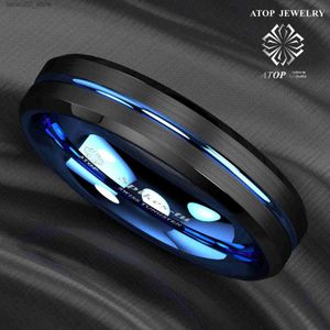 Wedding Rings 6mm tungsten mens ring with thin blue thread and black drawstring inside ATOP jewelry custom jewelry Q240315