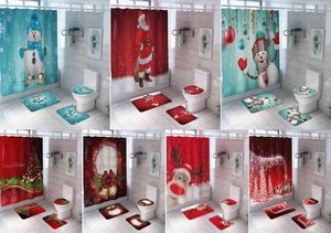 God jul badrum snögubbe jultomten älg mönster vattentät duschdraperi set toalett täckmatta non slip matta hem dekor5623519