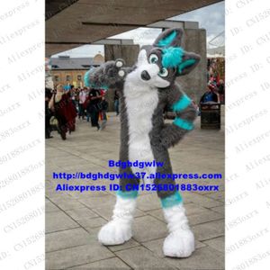 Mascot Costumes Long Fur Furry Grey Wolf Husky Dog Fox Fursuit Mascot Costume Adult Cartoon Character Performing Arts Walking Street Zx2140
