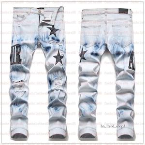 Jeans masculinos European Jean Broken Hombre Letter Star Men Borderyy Patchwork Ripped for Trend Brand Motorcycle Pant Mens Skinny 756