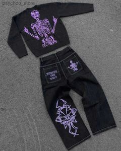 Tute da uomo Nuovi jeans punk gotici Devil Skull Stampa Harajuku Hip Hop Pantaloni cargo multitasche retrò per uomo y2k jeans abbigliamento streetwear Q240314