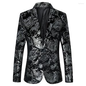 Men's Suits Plus Size 6XL-M Spring Luxury Men Retro Gold Print Blazers 2024 Slim Wedding Nightclub Party Dress Clothing Suit Jacket