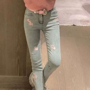 Frühlingsfrauen-Jeans-Designer-Jeans-Frauen-Art- und Weisekreuz-Patchwork-Hosen-klassische dünne Denim-Bleistift-Hosen