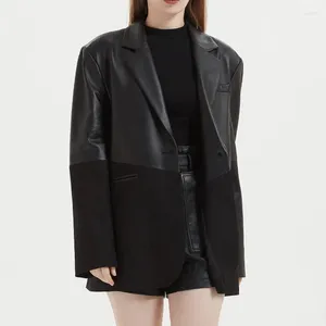 الجلود النسائية 2024 أزياء أزياء حقيقية معطف من جلد الغزال المعطف الخريف ربيع السترات بدلة TF5530