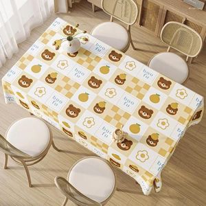 Table Cloth Yellow Orange Bear Grid Printed Tablecloth Household Dining Waterproof And Oil Resistant Tea Mat TV Dust-proof