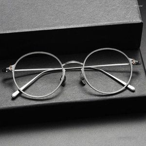 サングラスフレーム2024純粋なチタンメガネフレームメンレトロビンテージラウンド処方眼鏡
