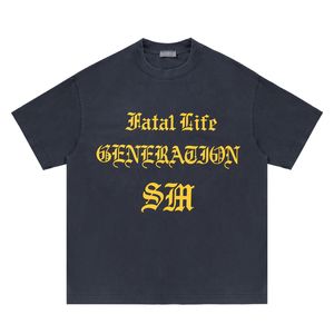 Tshirts Umyte vintage litery krótkie rękawowe TEE TEE HIP HOP LUSKA T-shirt dla mężczyzn ubrania