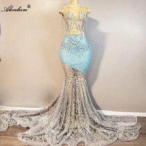 2024 New fashion Sparkly Women Trumpet Flormal Dresses Beading Pearls Crystals Lace And Beadings Mermaid Hollow Ladies Prom Party Gowns