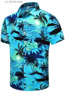 남자 티셔츠 남성 여름 하와이 셔츠 대형 3D 프린팅 캐주얼 스트트웨어 탑 플로럴 패턴 Y2K 고급 의류 디자이너 옷 y240315