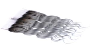 Chiusura frontale in pizzo mongolo con capelli umani grigio argento Ombre con capelli del bambino Onda del corpo 1BGrezzo Frontali in pizzo pieno Ombre bicolore grigio 135956145