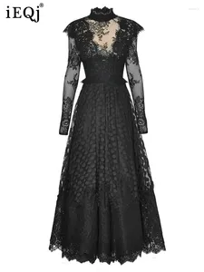 Casual Dresses Solid Lace SPICED FÖR KVINNA STÅR CHART Hög midja långärmad elegant klänning Kvinnlig vår 2024 3WM636
