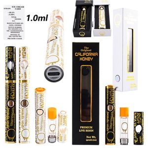 Glass California Honey Disposable Empty Vapes laddningsbara 280mAh 1,0 ml förångare 10 Stammar i lager 500 st