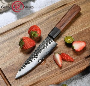 57 -calowy ręcznie robiony drobny nóż japoński AUS10 3 warstwy stal mini szef kuchni Japońska kuchnia Parowanie noża do gotowania narzędzia Grand2436704