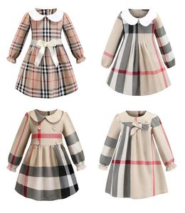 ファッションキッズガールズ格子縞のボウドドレス長袖プリンセスドレス春秋の子供綿服m9735247688