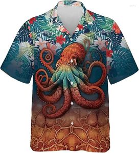 Camisas casuais masculinas 2024 homens verão animalleisure novidade polvo tentáculos 3d impressão camisa padrão criativo roupas manga curta lapela tees