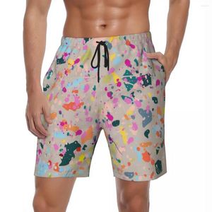 Shorts masculinos pintura respingo multicolor aquarela ginásio verão abstrato surf board calças curtas secagem rápida plus size troncos de natação