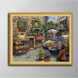 Café-Shop DIY Cross Stitch Stickerei-Werkzeuge Nadel-Sets Zähler Druck auf Leinwand DMC 14CT 11CT-Stoff, Langstofftuch (weicher und erfahrbar)