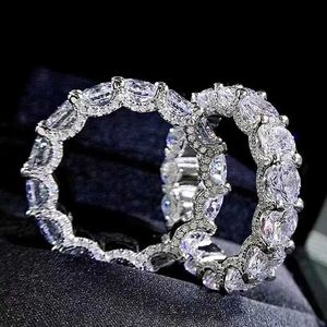 Обручальные кольца Вечное кольцо с бриллиантом из кремнезема% подлинное серебро 925 пробы для вечеринки, обручальное кольцо для невесты, ювелирные изделия для помолвки Q240315