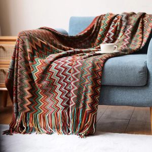 Filtar vintage boho soffa täckning kast filt stickad etnisk slipcover dekorativ soffvägg hängande tapestry matta